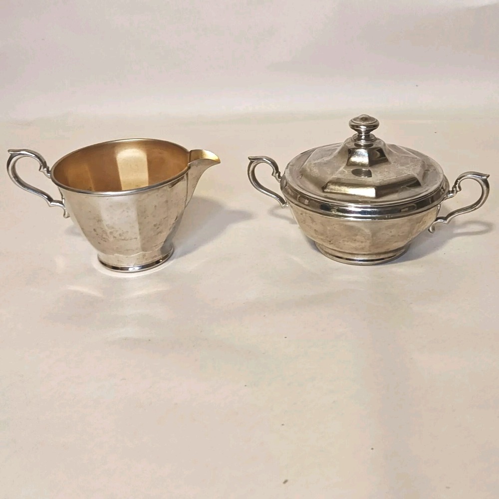 VTG MB Means Best Creamer‎ & Lidded Sugar Bowl MCM 691 Manning Bowman Silver Pl